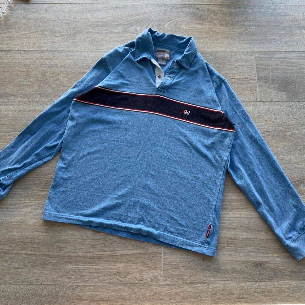 Hollister Co. Men's Medium Blue & Red Long Sleeve Polo Vintage 90's Grail Preppy